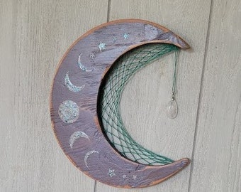 Crescent Moon Wall Hanging. Celestial Decor. Moon Decor. Moon Wall hanging.  Moon and Crystal Gift. Moon Dreamcatcher. Moon Phase Decor