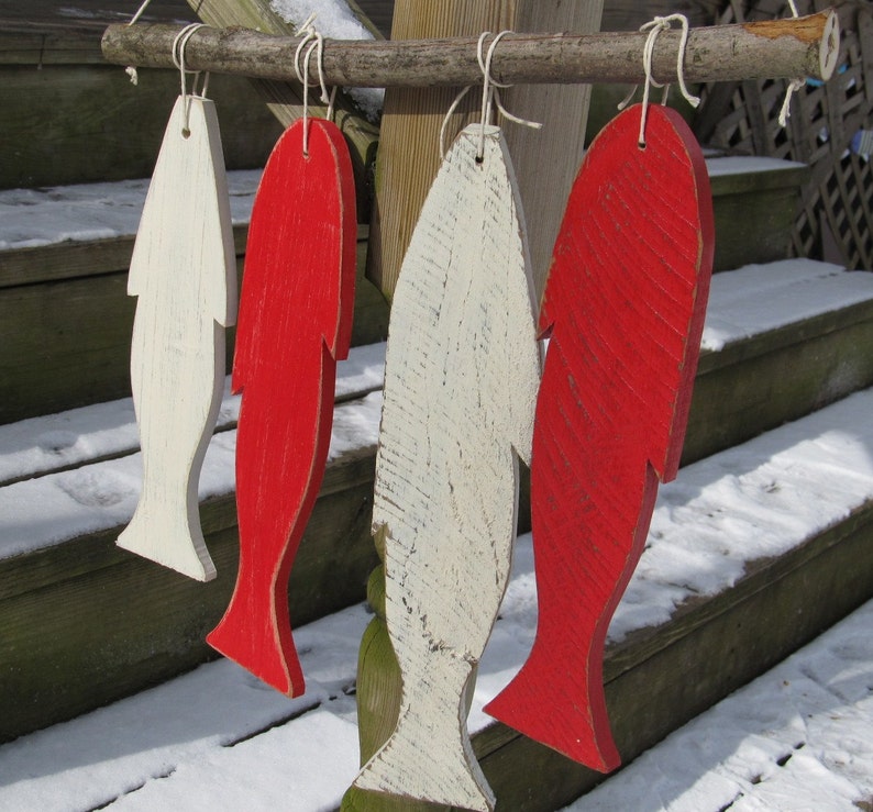 Wood Fence Fish Wall Hanging. Rustic Lake Home Decor. Fishing cabin Decor. Lake House Decor. Red and White Fish Wall Hanging. image 3