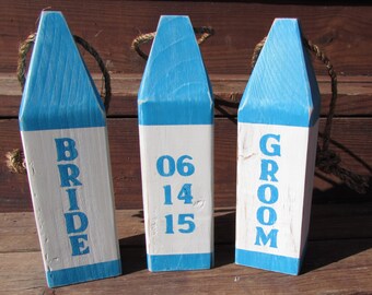 12" Bride Groom Date Buoy set. Wedding buoy set. Anniversary Buoy Set. Nautical Wedding Decor. Beach Wedding Gift. Nautical Wedding Gift.