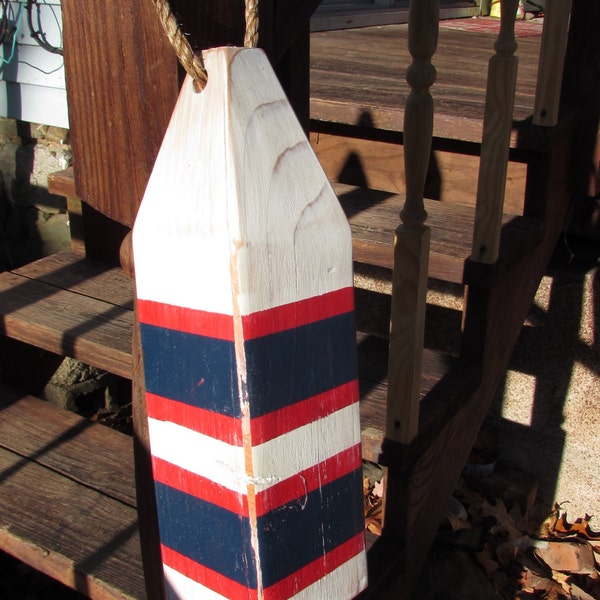 Hand-Painted Wooden Buoy: 12" Nautical Lake House Decor