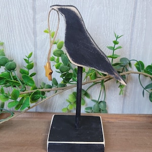 Primitive Farmhouse Wood Crow. Halloween Crow Centerpiece. Witchy Raven Decoration
