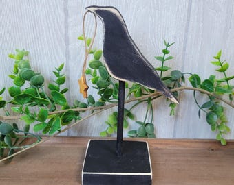 Primitive Farmhouse Wood Crow. Halloween Crow Centerpiece. Witchy Raven Decoration