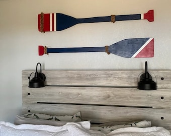 48" Navy and Red Wood Oars. Large Custom Oar Cutouts. Lake Home Decor. Nautical Wall Decor. Beach Decor. Nautical Wall Art Oars Painted Oars