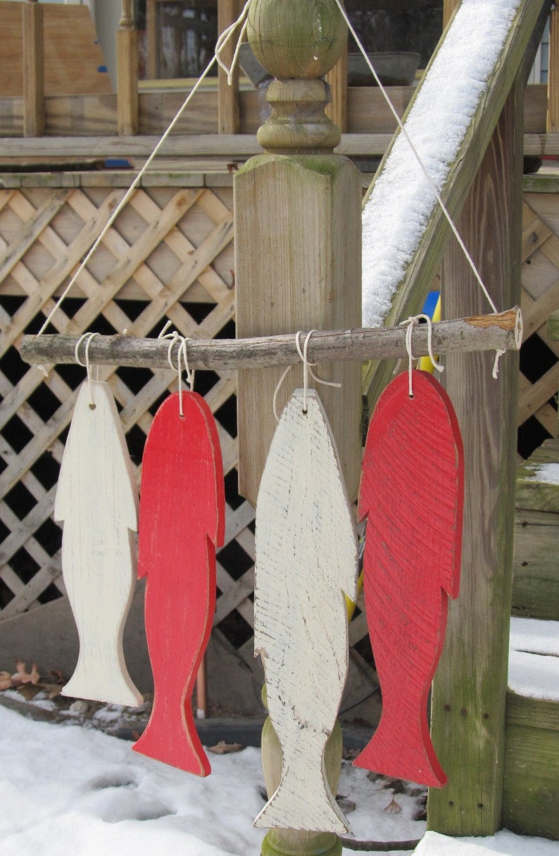 Wood Fence Fish Wall Hanging. Rustic Lake Home Decor. Fishing cabin Decor. Lake House Decor. Red and White Fish Wall Hanging. image 1