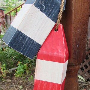 Handmade Lobster Buoy Set. Red and Navy Wooden Buoys. Nautical home Decor. Nautical Nursery Decor. Rustic Nautical Accents. Coastal Accents image 4