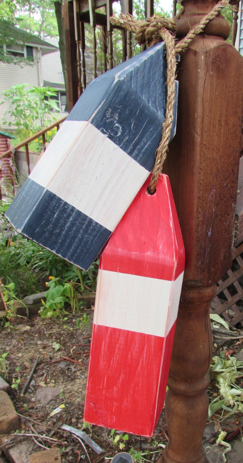 Handmade Lobster Buoy Set. Red and Navy Wooden Buoys. Nautical home Decor. Nautical Nursery Decor. Rustic Nautical Accents. Coastal Accents image 4