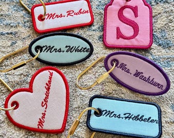 Personalized Embroidered Bag Charm | Custom Initial Keychain | Gold Carabiner | Luggage Tag | Key Ring Accessory