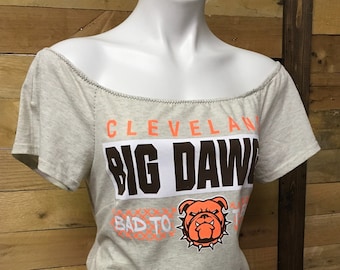 Cleveland Football T-Shirt: Deconstructed Boatneck Game Day Tee