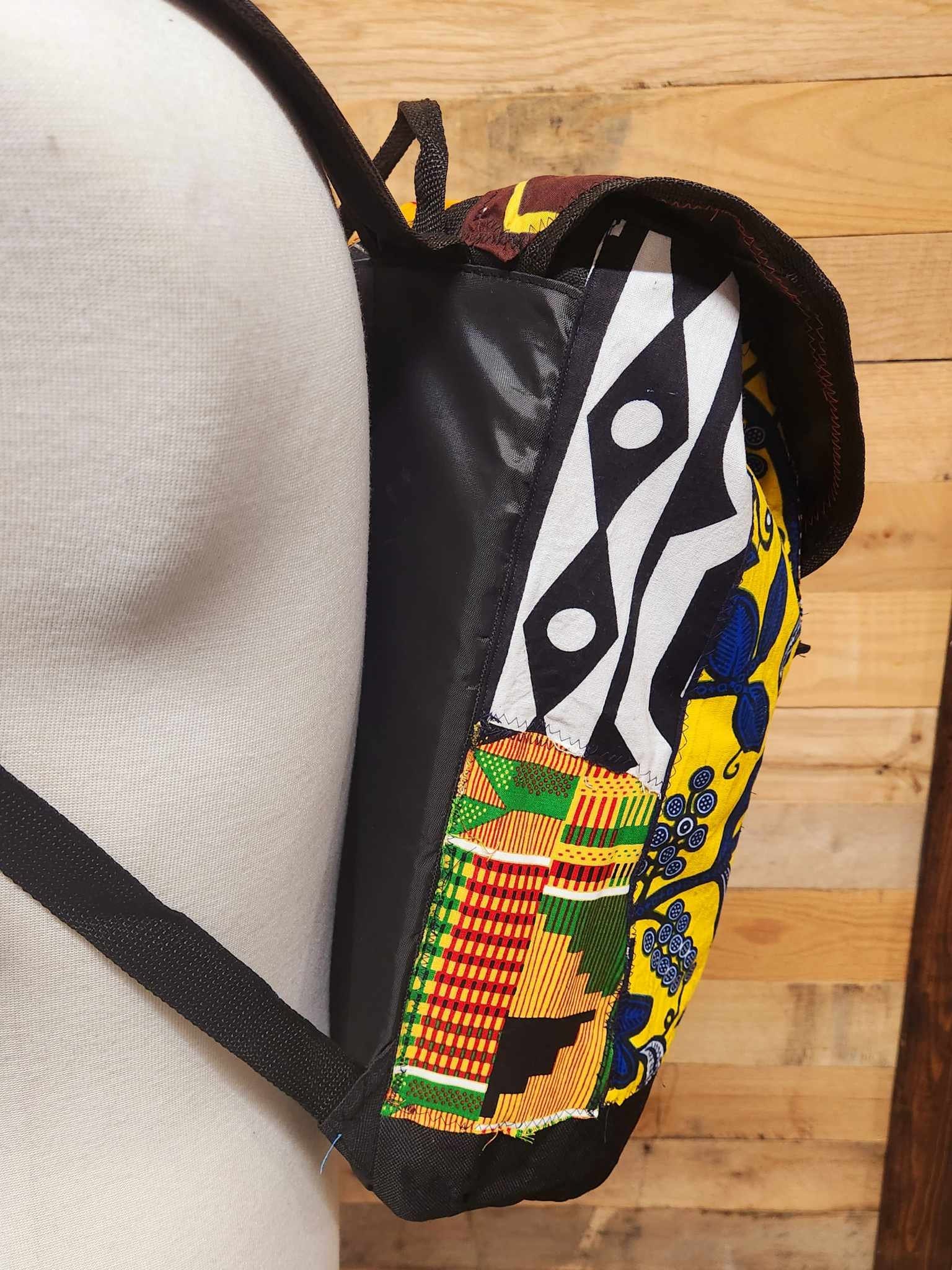Do Good Shop Upcycled Ankara Patchwork Backpack African Patchwork Backpack, Afro Ankara School College Bag  main image 3