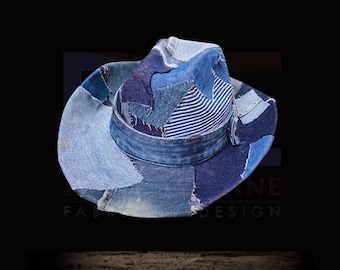 Upcycled Patchwork Denim Cowboy Hat: Handmade One-of-a-Kind