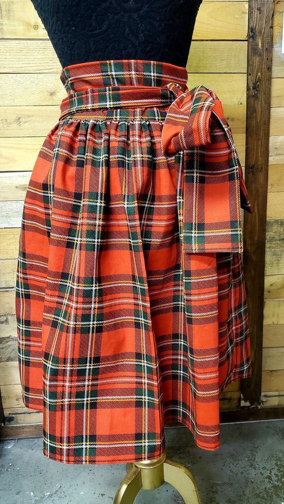 Plaid Tie Waist Knee Length Skirt With