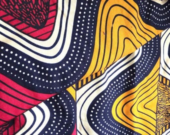 Red Yellow and Blue Ankara African Print Fabric – 100% Cotton, 2yards