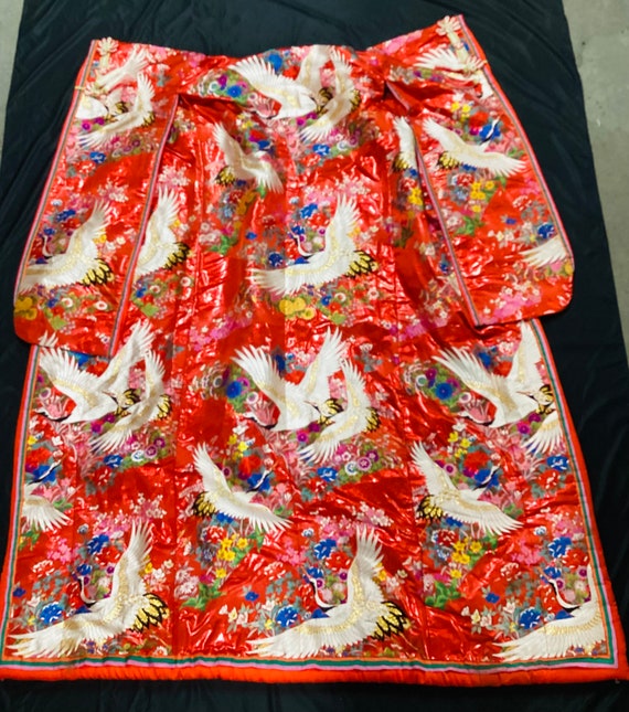 Vintage Japanese Kimono Wedding Red Gold Cranes F… - image 6