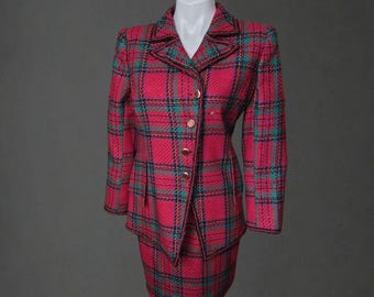 Vintage Ungaro Parallele Paris Plaid/Tweed Skirt Suit – Size 8 – Rare Find