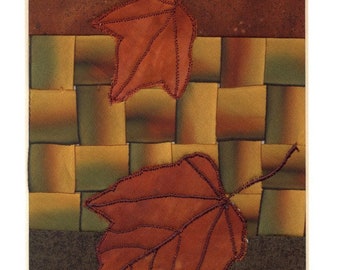 Textile Art Collage, Autumn Maple Leaves Woven Ombre Hand Dyed Silk Ribbon, Ready to Frame