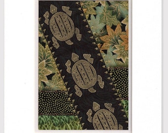 Turtle Mini Quilt Art Collage Ready to Frame