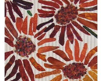 Modern Art Quilt Wall Hanging, Floral Garden, Applique Collage, Marigolds, Chrysanthemums