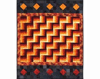 Autumn Art Quilt, Wall Hanging, Throw, Blanket, Hand Tied Patchwork Quilt, Rail Fence, 72 x 60 inch