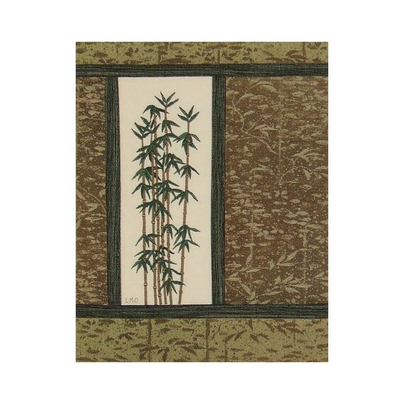 Embroidered Bamboo Art Quilt, Vintage Silk Kimono, Ready to Frame
