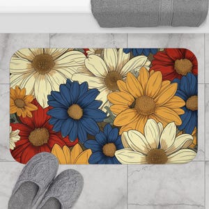 Vintage Floral Bath Mat - Colorful Flower Design for Cozy Bathrooms, Home Decor, Gift Idea, Bathroom Essentials, Spring Decor