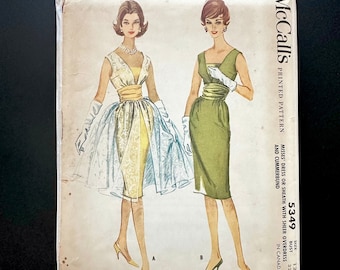 50s McCalls 5349. 32 bust. sheer overdress cummerbund evening party dress. slim sheath cocktail dress. 1950s vintage sewing pattern