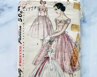 50s Simplicity 1770. 34 bust uncut ff. Strapless Boned Bodice evening gown. prom wedding formal party dress. 1950s vintage sewing pattern