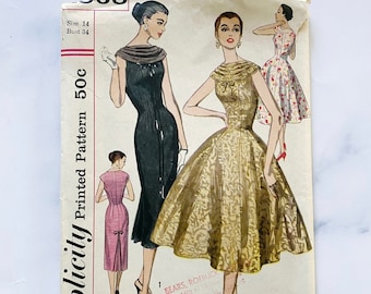 Simplicity 1868 - Bust 34 (Uncut) 1950s Cowl Neck Cocktail Dress  Vintage Sewing Pattern: