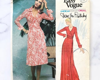 70s Vogue 1549. 34, 36 bust + label. Diane von Furstenberg wrap dress. DVF American Designer Original 1970s Vintage Sewing Pattern