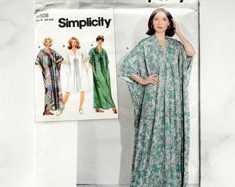 Simplicity 8877. OS uncut ff new. Beach cover oversized loose gathered front caftan. 1990s vintage sewing pattern reissue Simplicity 9608