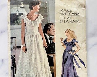 70s Vogue 1043 Americana. 32 bust. 1970s vintage sewing pattern. Oscar de la Renta ruffle tier boho back tie cottage core maxi dress