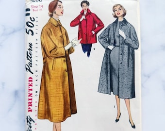 50s Simplicity 1286. 32 bust uncut ff collar wide swing TOPPER COAT. Dress or crop length car coat jacket 1950s Vintage Sewing Pattern