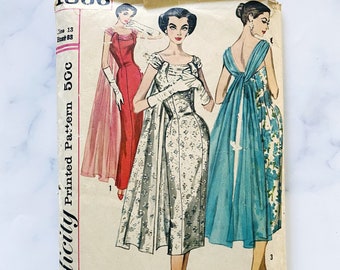50s Simplicity 1866. 33 bust Back Floating Panel Gathered Drape Slim Wiggle Pencil Cocktail Dress EVENING GOWN. 1960s Vintage Sewing Pattern
