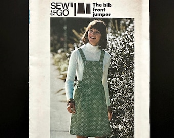 70s Butterick 3792. 32 bust uncut ff. overalls skirt cross back strap dress. apron bib front jumper dress. 1970s Vintage Sewing Pattern