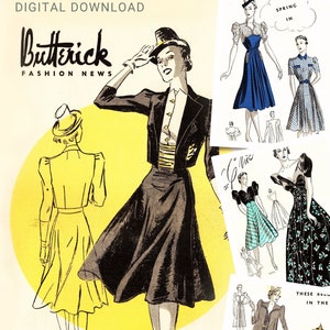 30s Vintage Sewing Pattern Catalog PDF e-book. Butterick Fashion News April 1939 digital copy. Fashion illustrations instant download