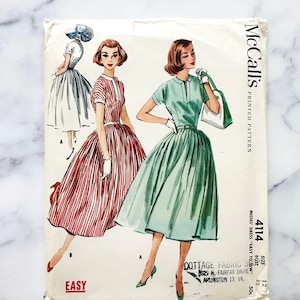 50s McCalls 4114. 32 bust. Full pleat or slim wiggle sheath skirt 1950s retro cocktail dress. front placket. Vintage sewing pattern. image 1