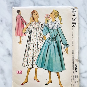 50s McCalls 3902. 34 bust uncut. Easy to Sew nightie peignoir house coat nightgown lingerie ruffle yoke collar. 1950s Vintage Sewing Pattern