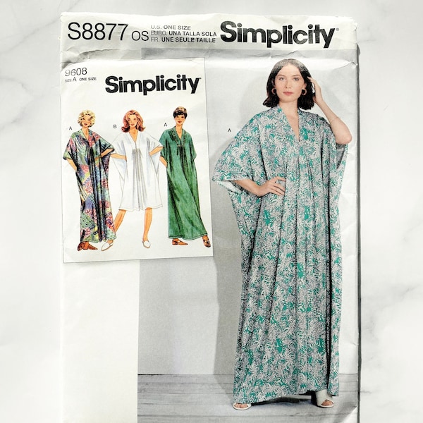 Simplicity 8877. OS uncut ff new. Beach cover oversized loose gathered front caftan. 1990s vintage sewing pattern reissue Simplicity 9608