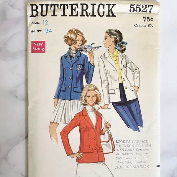 70s Butterick 5527. 34 bust. uncut ff retro mod notched collar blazer jacket schoolgirl uniform school core 1970s vintage sewing pattern