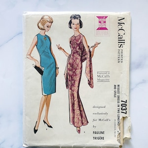 60s McCalls 7037 34 bust ff Pauline Trigere sheath fitted maxi sheath dress evening cocktail . 1960s vintage sewing pattern.