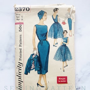 Einfachheit 2370.32,36 Büste. 50er Jahre Retro Cocktailkleid + Tellerrocküberzug und Jacke. 1950er Jahre Schnittmuster.
