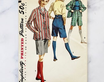 50s Simplicity 1695. 38 bust. jacket blazer + bermuda shorts pedal pushers. retro mod separates 1950s Vintage Sewing Pattern volup plus size
