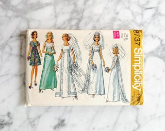 70s Simplicity 8737. 36 bust. Prairie cottage core boho wedding gown. empire waist babydoll prom dress 1970s vintage sewing pattern