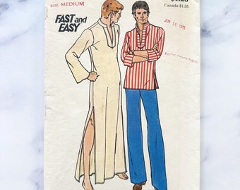 70s Butterick 3625. Medium 38-40 chest 1970s vintage maxi mens tunic caftan long pullover sleeves vintage sewing pattern (read desc)