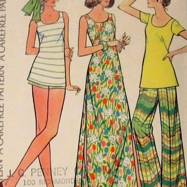 70s McCalls 3599 Tank Top, Maxi Dress or Short Sleeve Tunic with Mini Hot Shorts or Pants SUMMER SEPARATES Vintage Sewing Pattern 10 / 32.5