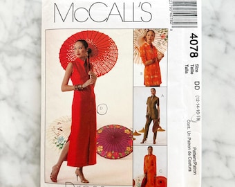 McCalls 4078 – Bust 12-18. 2000s dress tunic pants duster set. Asian inspired mandarin collar styling. Vintage sewing pattern.