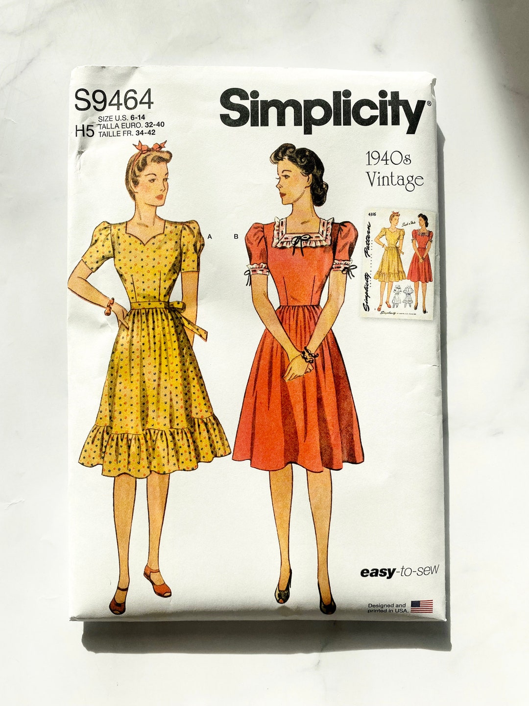 Simplicity Pattern 4089 Simplicity S9464 Vintage 1940s Dress Sewing Pattern (sizes 6-14 or 16 ...
