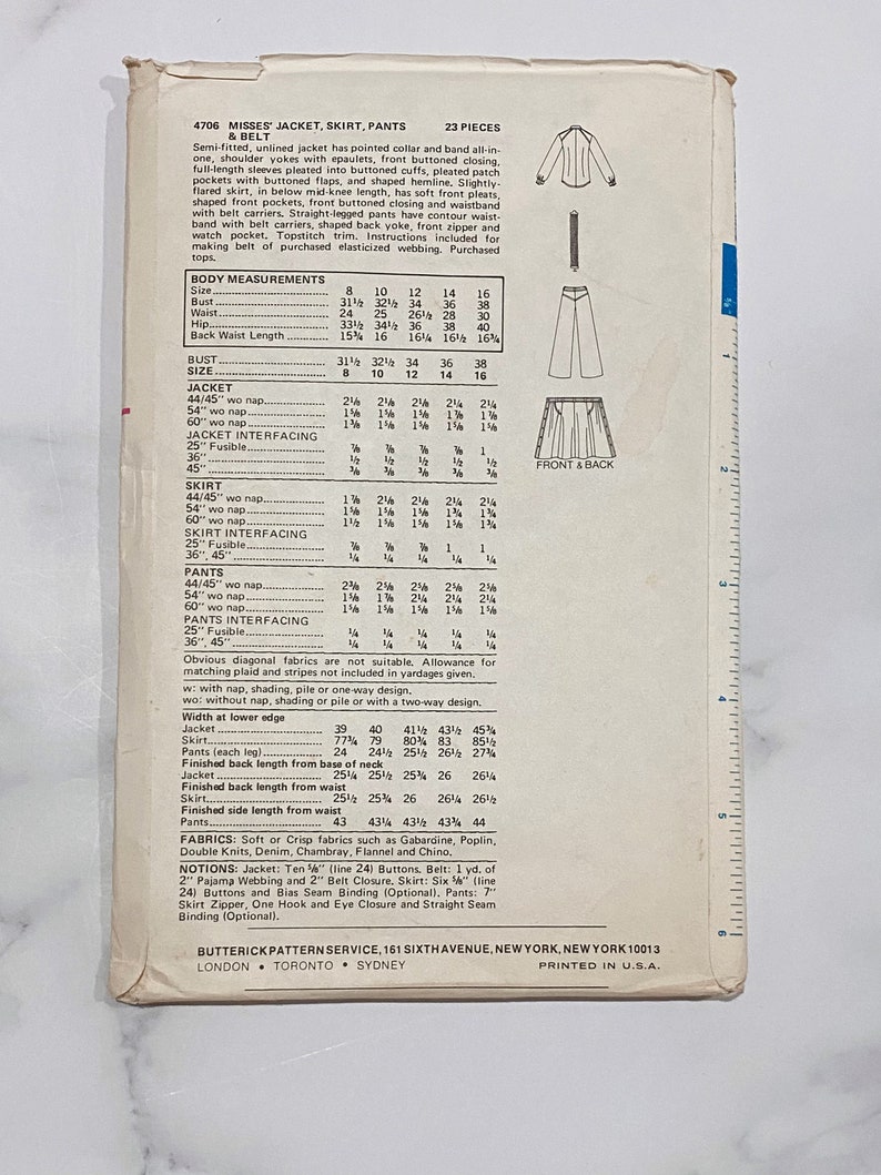 70s Butterick 4706. 31.5 bust. uncut ff. Jones New York Rena Rowan top skirt wide leg pants set 1970s vintage sewing pattern image 2