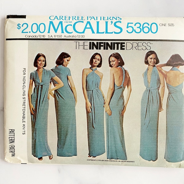 70s McCalls 5360, One Size. Stretch Knit Wrap Convertible Maxi Dress INFINITE Dress. 1970s Vintage Sewing Pattern