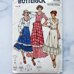 80s Butterick 6085 31 bust ff Prairie cottagecore puff sleeve blouse tier ruffle maxi skirt gunne sax 1980s Vintage Sewing Pattern