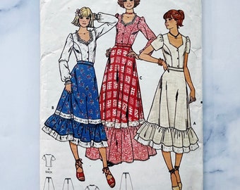 Jaren 80 Butterick 6085 31 buste ff Prairie cottagecore blouse met pofmouwen laag ruche maxi-rok gunne sax vintage naaipatroon jaren 80